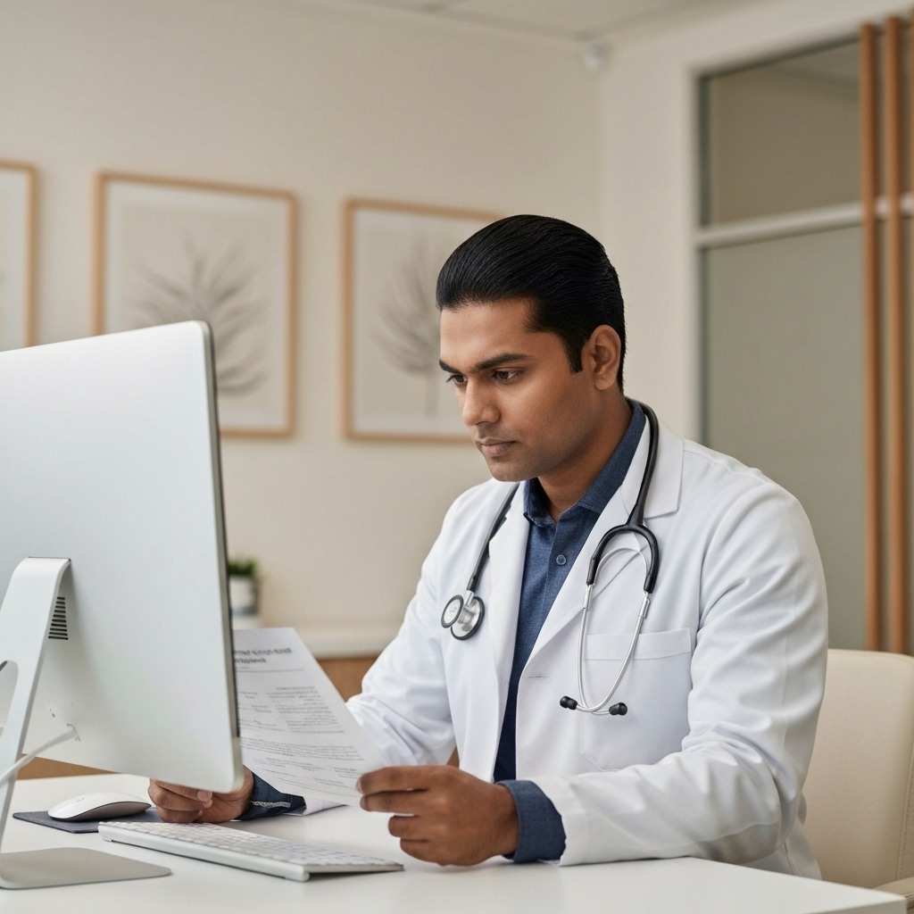 Doctor reviewing pathology results